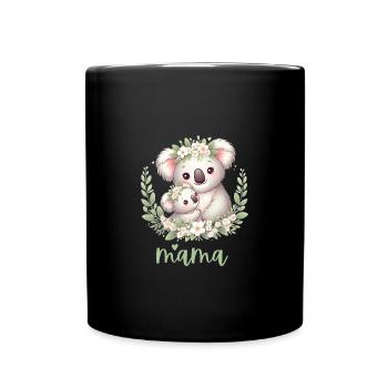 Maman Koala ours câlin I Couronne florale maman I Koala - Mug uni - noir - Devant