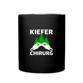 Kiefer Chirurg | Kettensäge, lustige Sprüche - Tasse einfarbig - Schwarz - Vorne