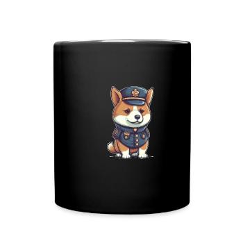 japanischer Hund Shiba Inu als Polizist in Uniform - Tasse einfarbig - Schwarz - Vorne