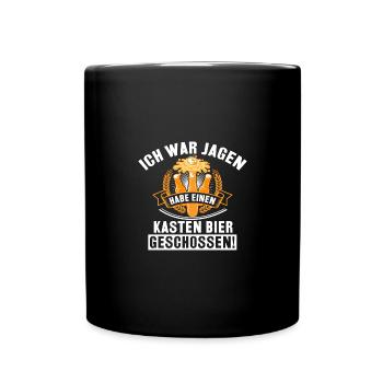 Ich war jagen habe einen Kasten Bier geschossen - Tasse einfarbig - Schwarz - Vorne