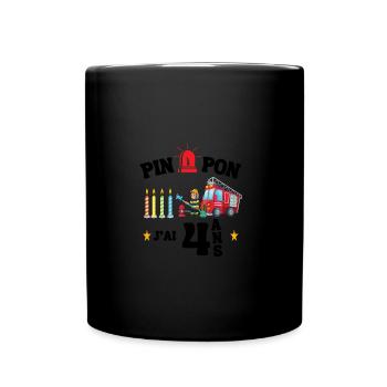 pimpon j'ai 4 ans cadeau anniversaire pompier - Mug uni - noir - Devant