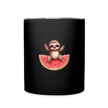 Faultier mit Wassermelone - Süßes Sommer Design - Tasse einfarbig - Schwarz - Vorne