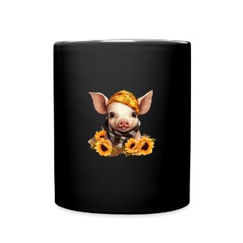 Cochon au bandana et couronne de tournesol, Charman - Mug uni - noir - Devant