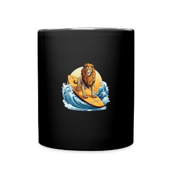Surfing Lion au coucher du soleil, Aventureux - Mug uni - noir - Devant
