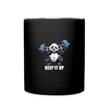 Keep It Up, Panda with Dumbbell Fitness and Bodybuild - Full Colour Mug - black - Front