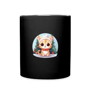 Winter Christmas cat: Under the Christmas tree - Full Colour Mug - black - Front
