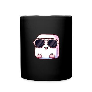Cooler Marshmallow mit Sonnenbrille am Lagerfeuer - Tasse einfarbig - Schwarz - Vorne