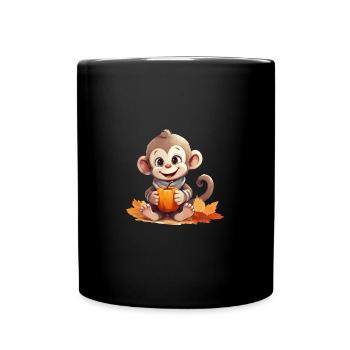 Singe d’automne à la citrouille et à la pomme - Mug uni - noir - Devant