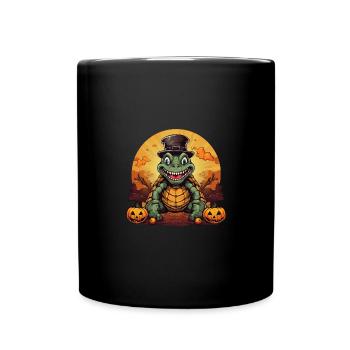 Halloween sunset with turtle, dinosaur and pumpkin - Full Colour Mug - black - Front