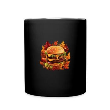 Herbstlicher Hamburger: Fast Food im Laub - Tasse einfarbig - Schwarz - Vorne
