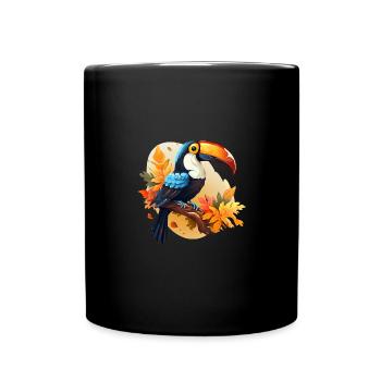 Toucan sur branche oiseau de paradis en automne - Mug uni - noir - Devant