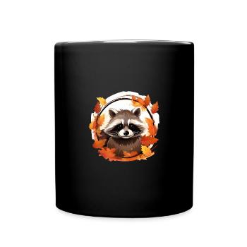 Herbstlicher Waschbär: Zwischen den Blättern - Tasse einfarbig - Schwarz - Vorne