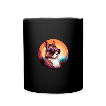 Lapin cool au coucher du soleil: Lapin étonné avec So - Mug uni - noir - Devant