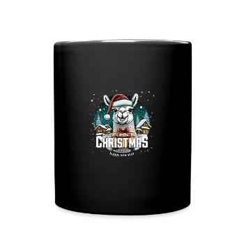 Weihnachtslama - Fa La La La Lama Christmas - Tasse einfarbig - Schwarz - Vorne