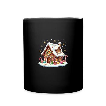 Weihnachtliches Lebkuchenhaus Zuckerstange X-Mas - Tasse einfarbig - Schwarz - Vorne
