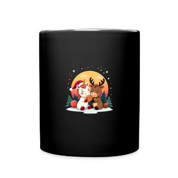 Einhorn Rentier Schneeflocken Weihnachten - Tasse einfarbig - Schwarz - Vorne