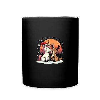 Weihnachten Einhorn Rentier mit Schneeflocken - Tasse einfarbig - Schwarz - Vorne