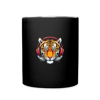 Tiger Animal Graphic Music Headphones Art Tiger - Full Colour Mug - black - Front