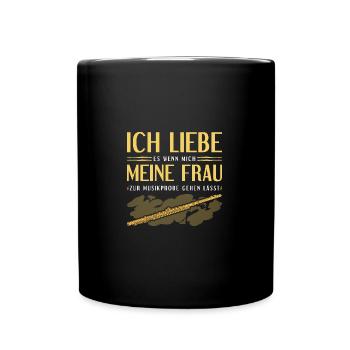 Querflöte Ehemann Spruch, Flöte Spieler Flötist - Tasse einfarbig - Schwarz - Vorne
