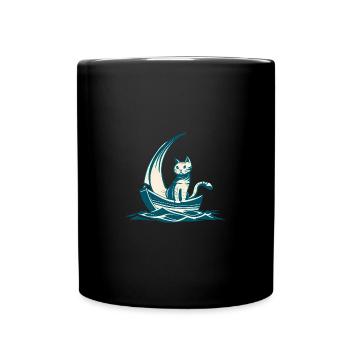 Abstract Minimalist Art - Cat on Boat D - Full Colour Mug - black - Front