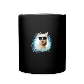 Alpaka, Lama, Zeichnung, sonnenbrille - Tasse einfarbig - Schwarz - Vorne