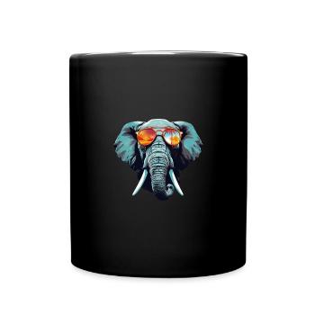 Eléphant avec lunettes de soleil - Été, Palmiers, Afrique - Mug uni - noir - Devant