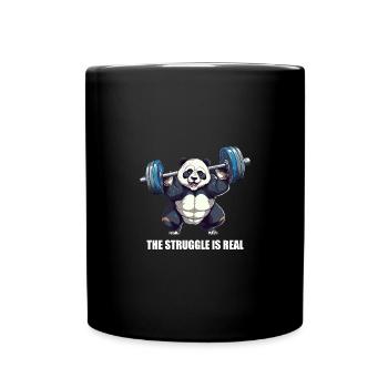 Panda Hantel Workout the struggle is real - Tasse einfarbig - Schwarz - Vorne
