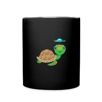 Alien, UFO und Schildkröte: Abenteuerliche - Tasse einfarbig - Schwarz - Vorne