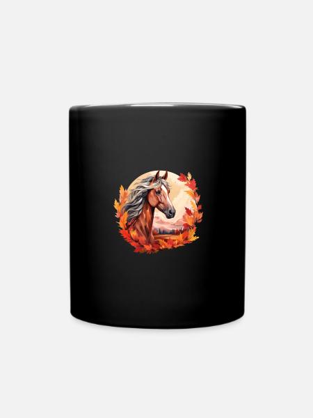 Chevaux d’automne au coucher du soleil: jument & étalon au coucher du soleil - Mug uni - noir