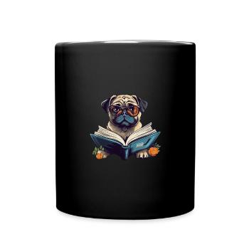 Pug of the reading artists: Cool with book and - Full Colour Mug - black - Front