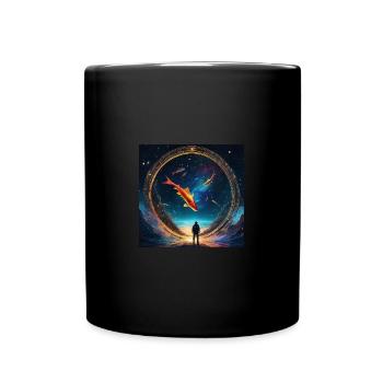 espace, poisson, poisson rouge, cercle, étoiles - Mug uni - noir - Devant