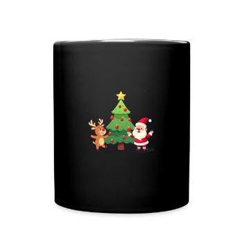 Renne, sapin de Noël et Père Noël - Mug uni - noir - Devant