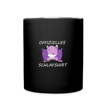 Offizielles Schlafshirt Pyjama Schlafanzug Katze - Tasse einfarbig - Schwarz - Vorne