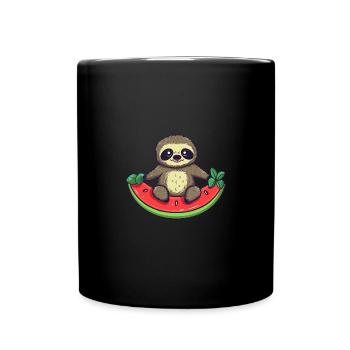 Faultier mit Wassermelone - Entspanntes Design - Tasse einfarbig - Schwarz - Vorne