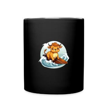 Vache surfeuse sur planche de surf, Animal aventureux - Mug uni - noir - Devant