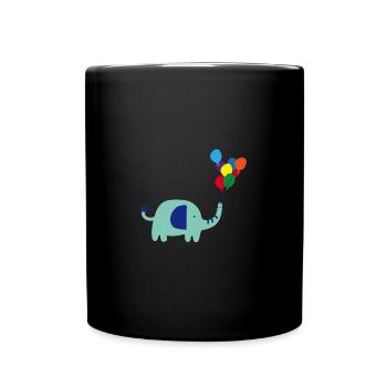der kleine Elefant mit einem Strauß an Luftballons - Tasse einfarbig - Schwarz - Vorne