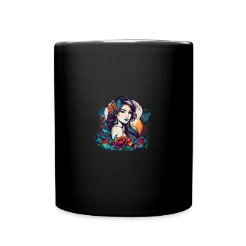 Flower Woman im Comic-Tattoo-Style - Tasse einfarbig - Schwarz - Vorne
