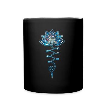 Lotus flower, buddhism, yoga, meditation, unalome - Full Colour Mug - black - Front
