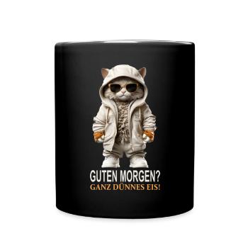Guten Morgen Ganz dünnes Eis - Tasse einfarbig - Schwarz - Vorne