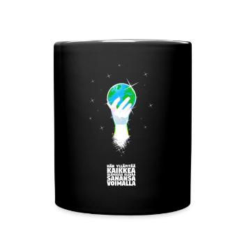 Er unterstützt die Welt - Finnisch - Tasse einfarbig - Schwarz - Vorne