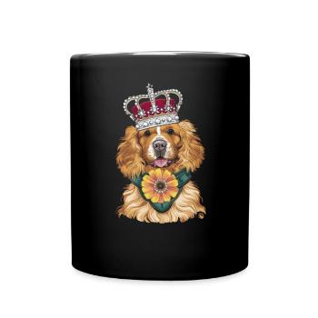 Cocker Spaniel mit Blumen und Krone - Tasse einfarbig - Schwarz - Vorne