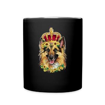 Proud German Shepherd with Crown and Sunflowers - Full Colour Mug - black - Front