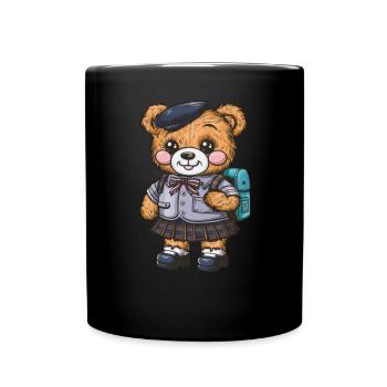 Cute teddy bear with trational school uniform - Full Colour Mug - black - Front