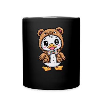 Kawaii Duckling with Colorful Teddy Bear Outfit - Full Colour Mug - black - Front