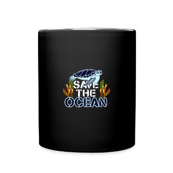Schildkröte, Rettet das Meer, Rettet den Ocean - Tasse einfarbig - Schwarz - Vorne