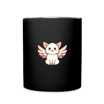 Süßer Kawaii Engel-Katze - Tasse einfarbig - Schwarz - Vorne