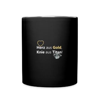 Knie-Operation, Titanknie, Herz Gold, Knie Titan - Tasse einfarbig - Schwarz - Vorne