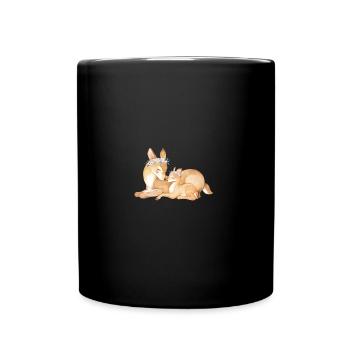 Deer mother and child with wreath of flowers - Full Colour Mug - black - Front