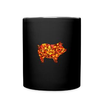 Autumn pig in colorful foliage - Full Colour Mug - black - Front