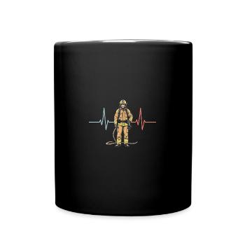 Feuerwehrmann Herzschlag Feuerwehr sprüchen - Tasse einfarbig - Schwarz - Vorne